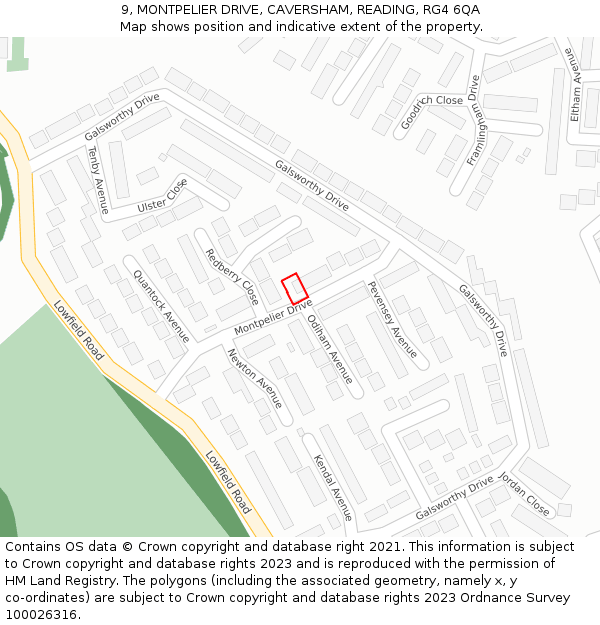 9, MONTPELIER DRIVE, CAVERSHAM, READING, RG4 6QA: Location map and indicative extent of plot