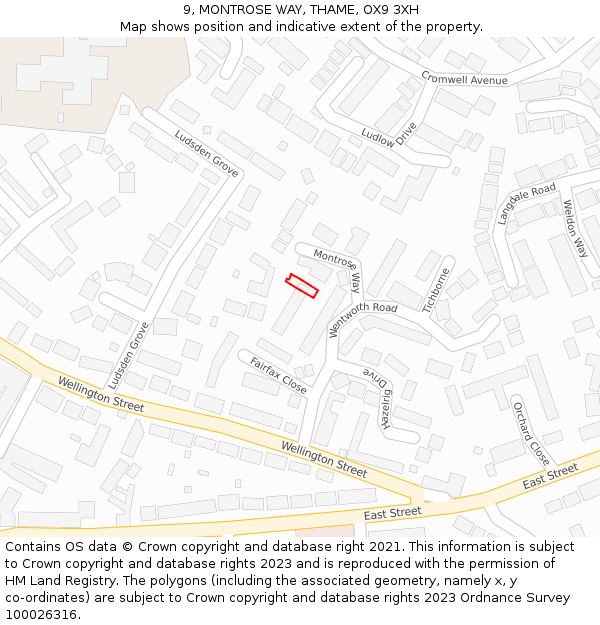 9, MONTROSE WAY, THAME, OX9 3XH: Location map and indicative extent of plot
