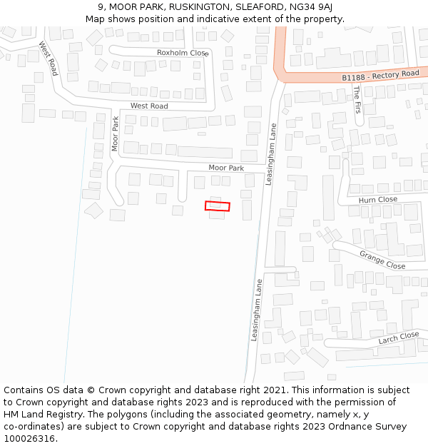 9, MOOR PARK, RUSKINGTON, SLEAFORD, NG34 9AJ: Location map and indicative extent of plot