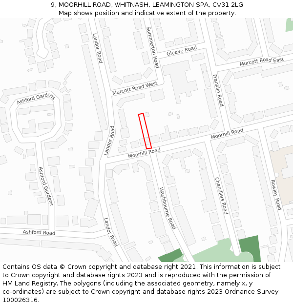 9, MOORHILL ROAD, WHITNASH, LEAMINGTON SPA, CV31 2LG: Location map and indicative extent of plot