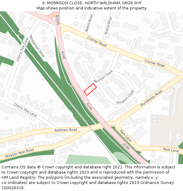 9, MORRISON CLOSE, NORTH WALSHAM, NR28 0HY: Location map and indicative extent of plot