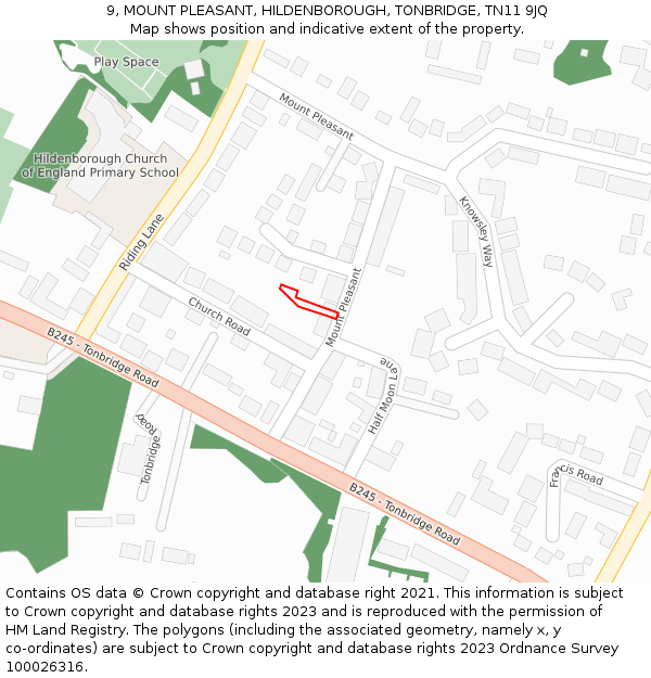 9, MOUNT PLEASANT, HILDENBOROUGH, TONBRIDGE, TN11 9JQ: Location map and indicative extent of plot