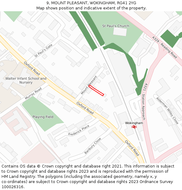 9, MOUNT PLEASANT, WOKINGHAM, RG41 2YG: Location map and indicative extent of plot
