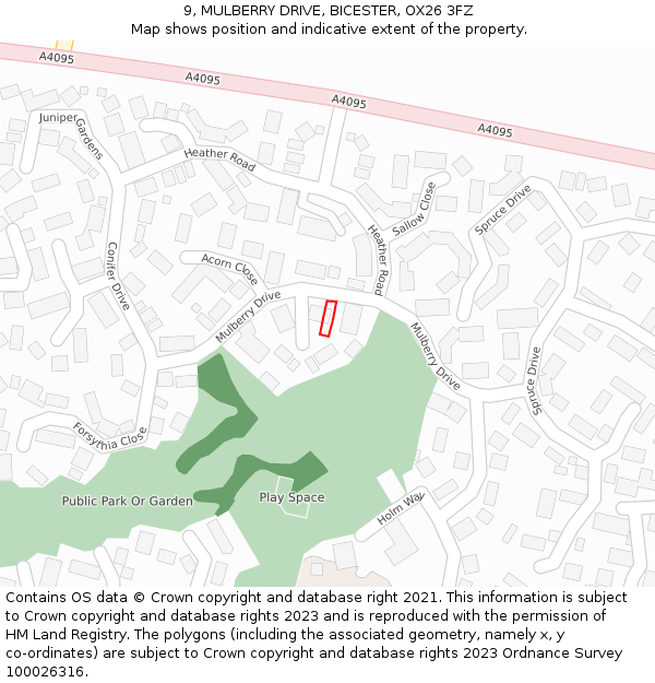 9, MULBERRY DRIVE, BICESTER, OX26 3FZ: Location map and indicative extent of plot