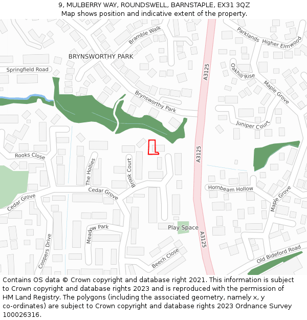 9, MULBERRY WAY, ROUNDSWELL, BARNSTAPLE, EX31 3QZ: Location map and indicative extent of plot