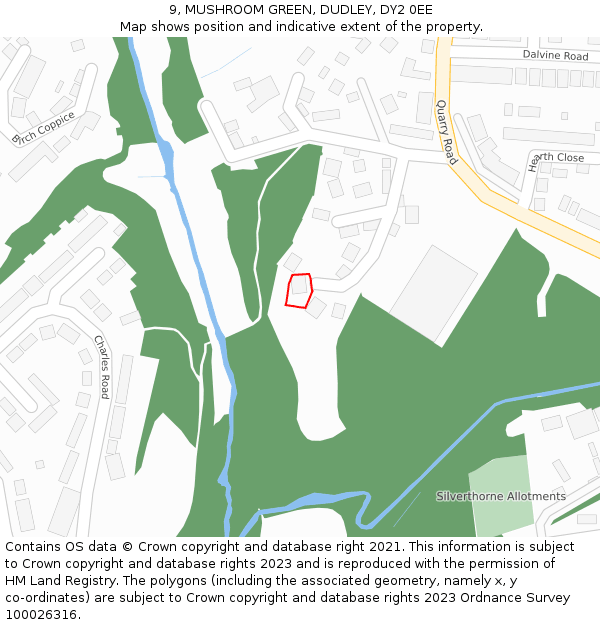 9, MUSHROOM GREEN, DUDLEY, DY2 0EE: Location map and indicative extent of plot