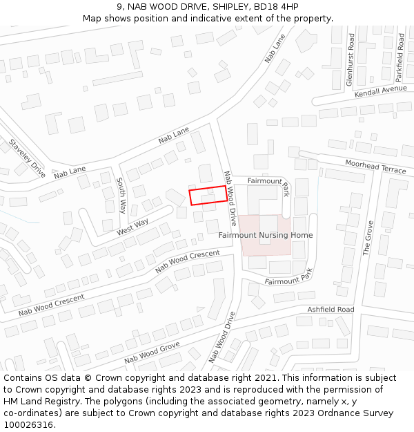 9, NAB WOOD DRIVE, SHIPLEY, BD18 4HP: Location map and indicative extent of plot