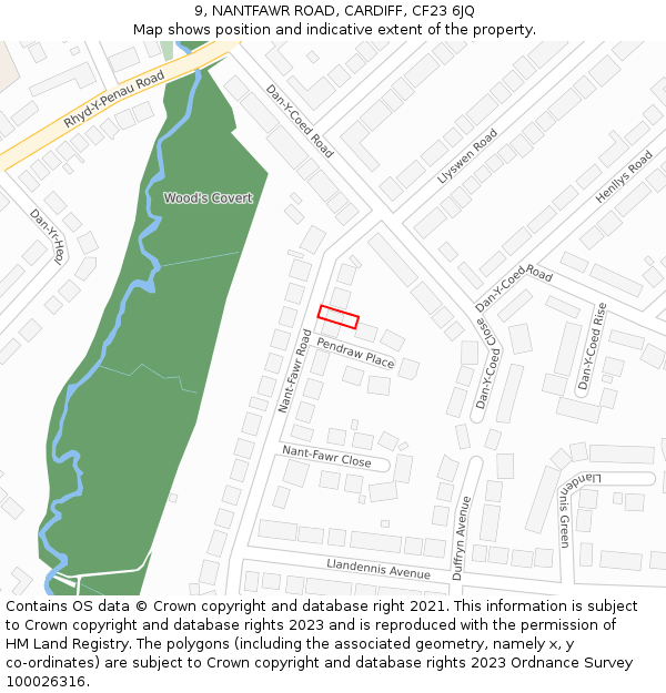 9, NANTFAWR ROAD, CARDIFF, CF23 6JQ: Location map and indicative extent of plot