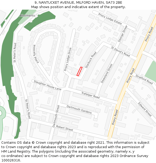 9, NANTUCKET AVENUE, MILFORD HAVEN, SA73 2BE: Location map and indicative extent of plot