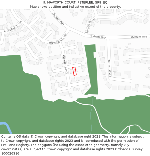 9, NAWORTH COURT, PETERLEE, SR8 1JQ: Location map and indicative extent of plot