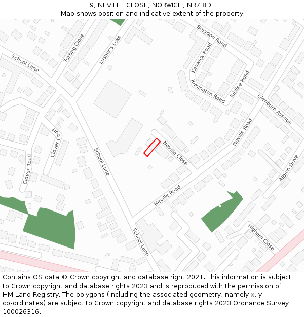 9, NEVILLE CLOSE, NORWICH, NR7 8DT: Location map and indicative extent of plot
