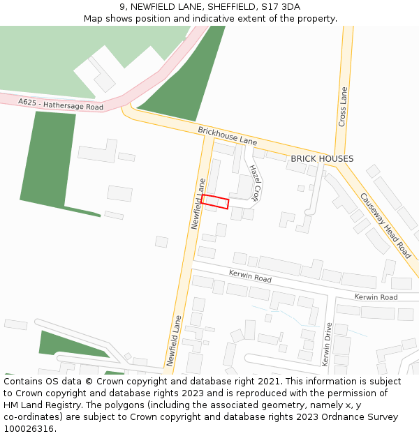 9, NEWFIELD LANE, SHEFFIELD, S17 3DA: Location map and indicative extent of plot