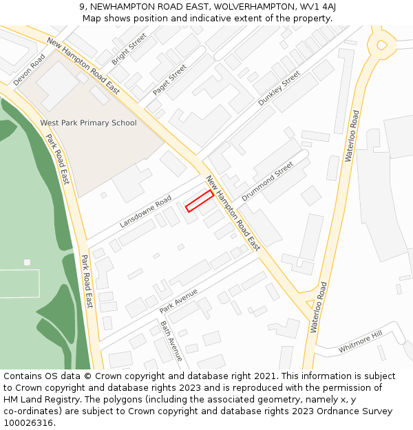 9, NEWHAMPTON ROAD EAST, WOLVERHAMPTON, WV1 4AJ: Location map and indicative extent of plot