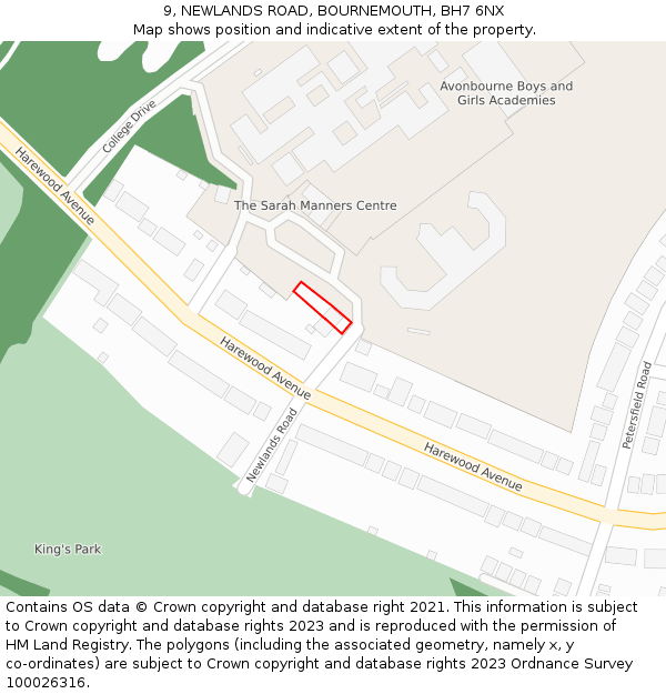 9, NEWLANDS ROAD, BOURNEMOUTH, BH7 6NX: Location map and indicative extent of plot