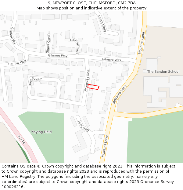 9, NEWPORT CLOSE, CHELMSFORD, CM2 7BA: Location map and indicative extent of plot