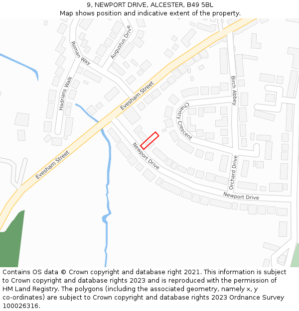 9, NEWPORT DRIVE, ALCESTER, B49 5BL: Location map and indicative extent of plot