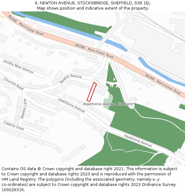 9, NEWTON AVENUE, STOCKSBRIDGE, SHEFFIELD, S36 1EL: Location map and indicative extent of plot