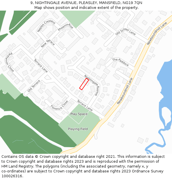9, NIGHTINGALE AVENUE, PLEASLEY, MANSFIELD, NG19 7QN: Location map and indicative extent of plot