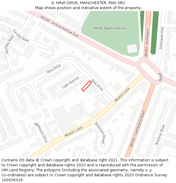 9, NINA DRIVE, MANCHESTER, M40 5RU: Location map and indicative extent of plot