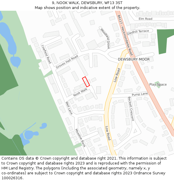9, NOOK WALK, DEWSBURY, WF13 3ST: Location map and indicative extent of plot