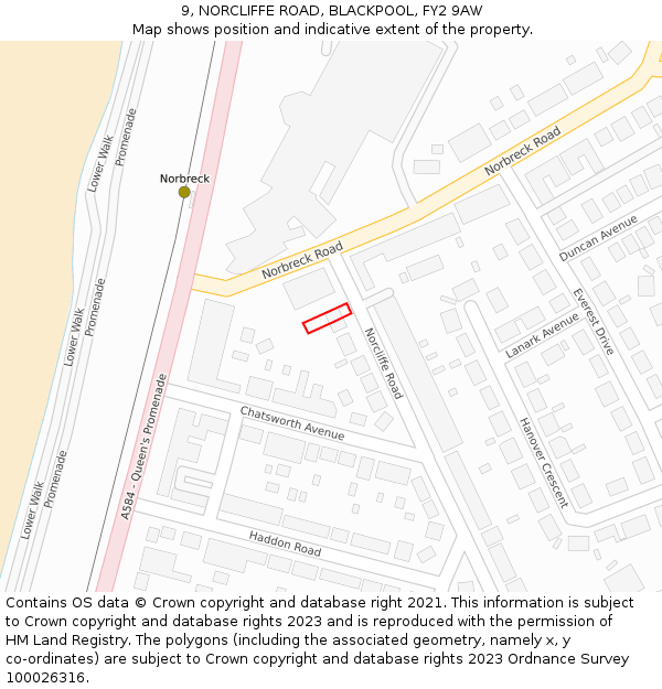 9, NORCLIFFE ROAD, BLACKPOOL, FY2 9AW: Location map and indicative extent of plot