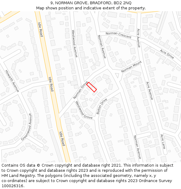 9, NORMAN GROVE, BRADFORD, BD2 2NQ: Location map and indicative extent of plot