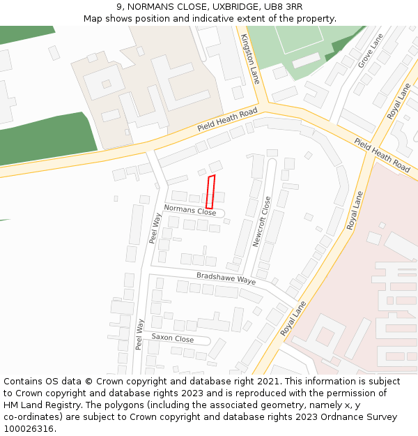 9, NORMANS CLOSE, UXBRIDGE, UB8 3RR: Location map and indicative extent of plot