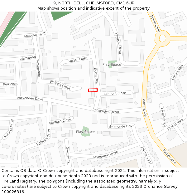 9, NORTH DELL, CHELMSFORD, CM1 6UP: Location map and indicative extent of plot