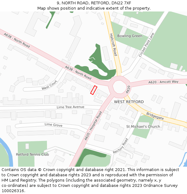 9, NORTH ROAD, RETFORD, DN22 7XF: Location map and indicative extent of plot