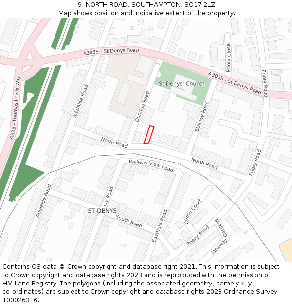 9, NORTH ROAD, SOUTHAMPTON, SO17 2LZ: Location map and indicative extent of plot