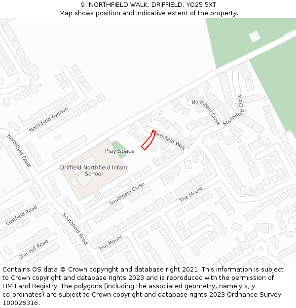 9, NORTHFIELD WALK, DRIFFIELD, YO25 5XT: Location map and indicative extent of plot