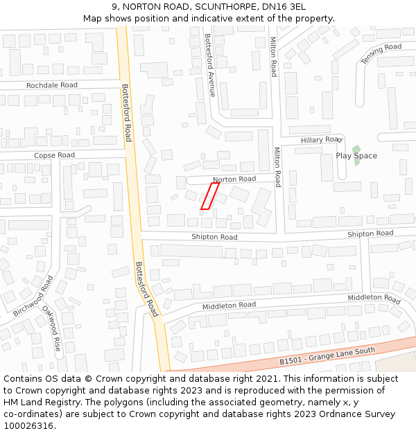 9, NORTON ROAD, SCUNTHORPE, DN16 3EL: Location map and indicative extent of plot