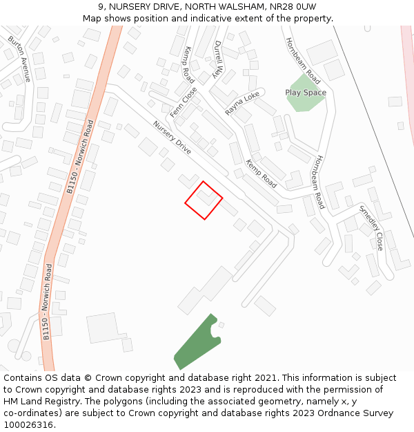 9, NURSERY DRIVE, NORTH WALSHAM, NR28 0UW: Location map and indicative extent of plot
