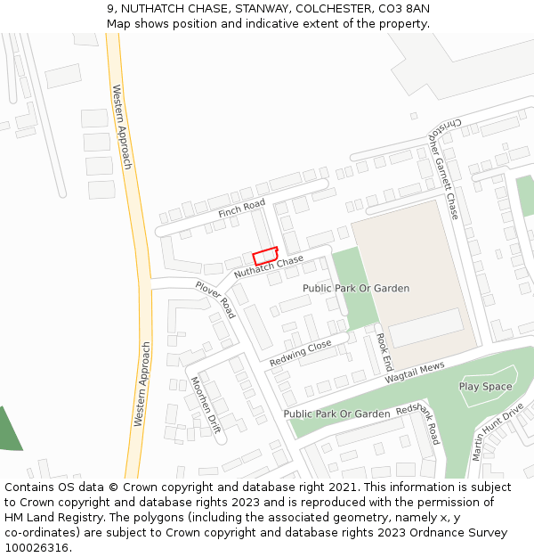 9, NUTHATCH CHASE, STANWAY, COLCHESTER, CO3 8AN: Location map and indicative extent of plot