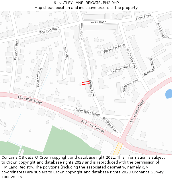 9, NUTLEY LANE, REIGATE, RH2 9HP: Location map and indicative extent of plot