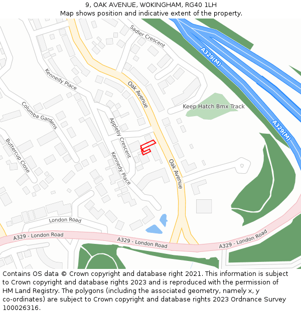 9, OAK AVENUE, WOKINGHAM, RG40 1LH: Location map and indicative extent of plot