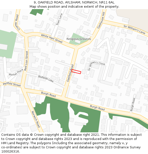 9, OAKFIELD ROAD, AYLSHAM, NORWICH, NR11 6AL: Location map and indicative extent of plot