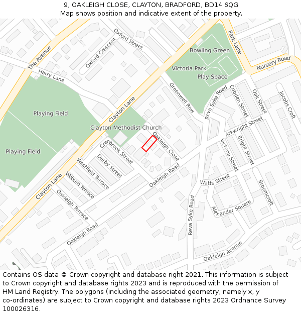 9, OAKLEIGH CLOSE, CLAYTON, BRADFORD, BD14 6QG: Location map and indicative extent of plot