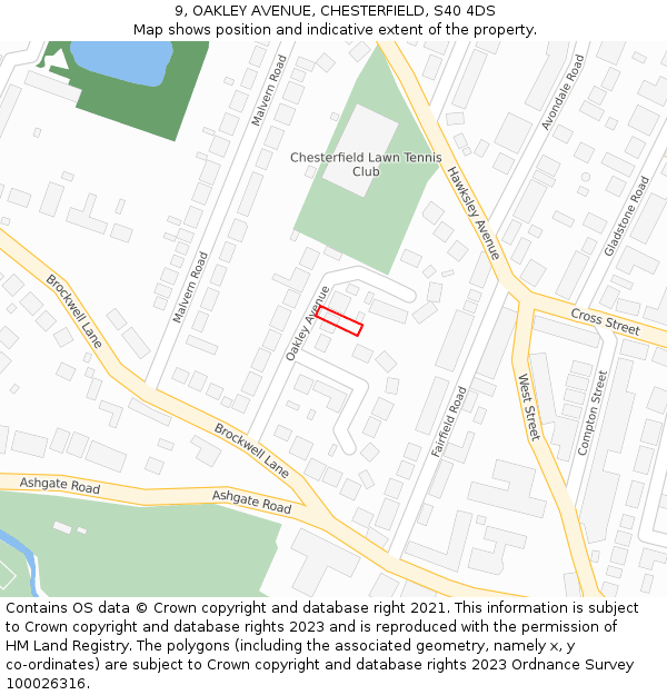 9, OAKLEY AVENUE, CHESTERFIELD, S40 4DS: Location map and indicative extent of plot