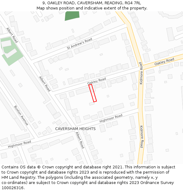 9, OAKLEY ROAD, CAVERSHAM, READING, RG4 7RL: Location map and indicative extent of plot