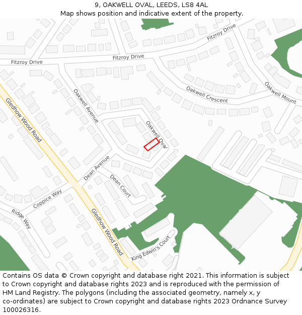9, OAKWELL OVAL, LEEDS, LS8 4AL: Location map and indicative extent of plot