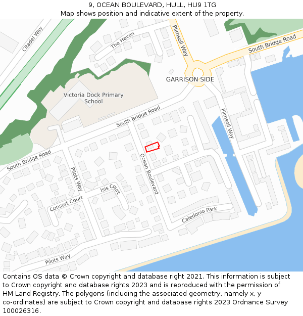 9, OCEAN BOULEVARD, HULL, HU9 1TG: Location map and indicative extent of plot