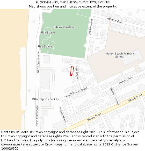 9, OCEAN WAY, THORNTON-CLEVELEYS, FY5 1FE: Location map and indicative extent of plot