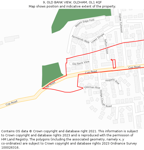 9, OLD BANK VIEW, OLDHAM, OL1 4QF: Location map and indicative extent of plot