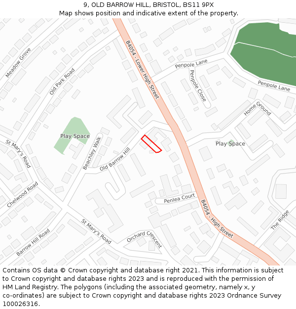 9, OLD BARROW HILL, BRISTOL, BS11 9PX: Location map and indicative extent of plot