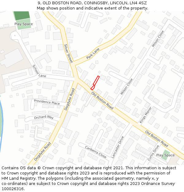9, OLD BOSTON ROAD, CONINGSBY, LINCOLN, LN4 4SZ: Location map and indicative extent of plot