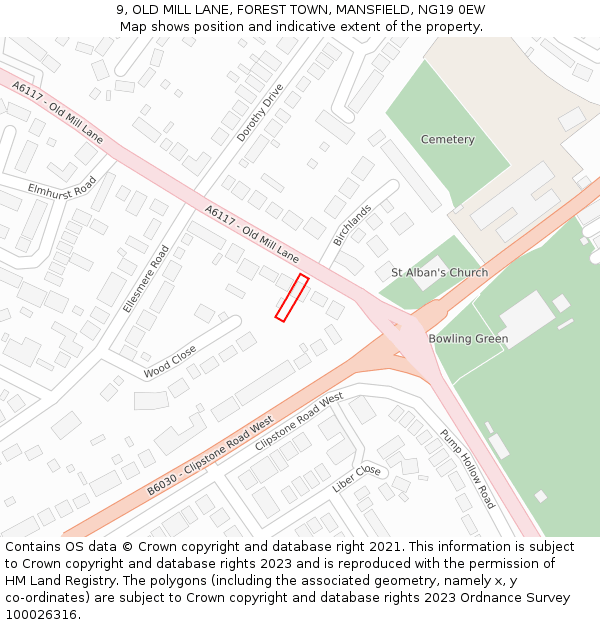 9, OLD MILL LANE, FOREST TOWN, MANSFIELD, NG19 0EW: Location map and indicative extent of plot