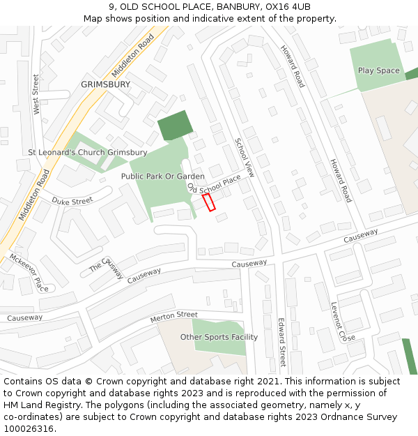 9, OLD SCHOOL PLACE, BANBURY, OX16 4UB: Location map and indicative extent of plot