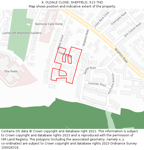 9, OLDALE CLOSE, SHEFFIELD, S13 7ND: Location map and indicative extent of plot