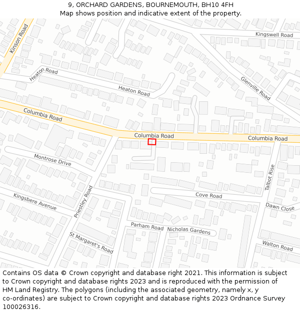 9, ORCHARD GARDENS, BOURNEMOUTH, BH10 4FH: Location map and indicative extent of plot